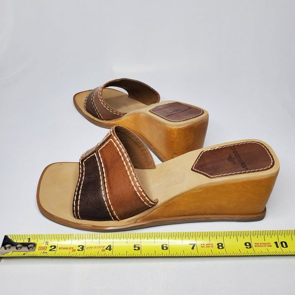 Vintage Y2K DOCKERS Sandals Slip-On Wedge Brown Patchwork Women's Size 8.5 - Picture 9 of 10
